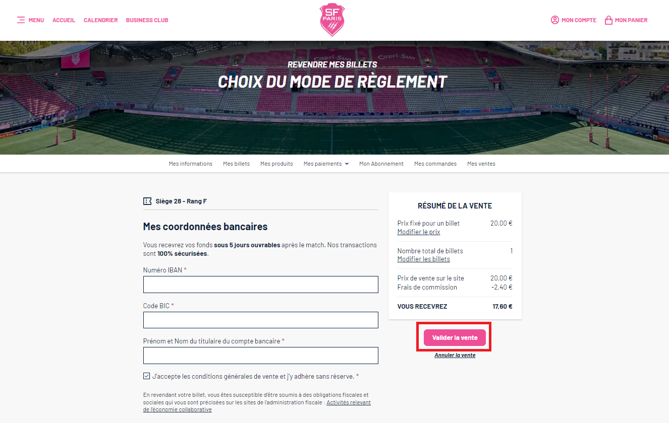 Revendre son billet Stade Français